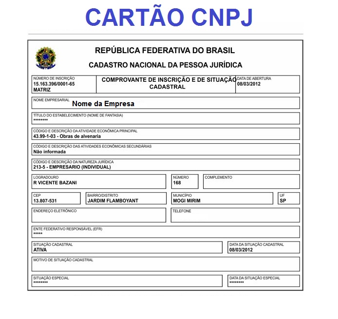 CARTÃO CNPJ MEI 2019