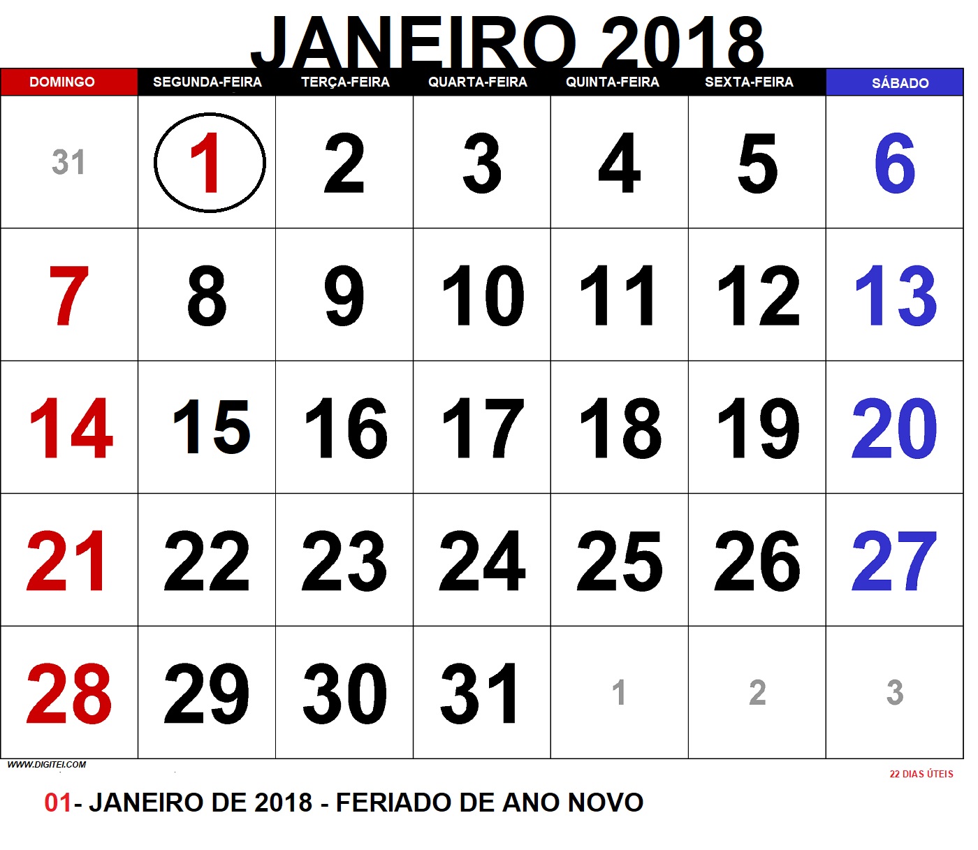 Calendário Janeiro 2018 Imprima E Organize Se 2918