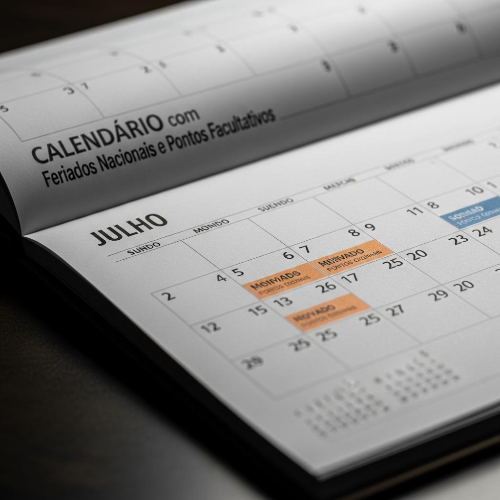 Calendário com Feriados Nacionais e Pontos Facultativos