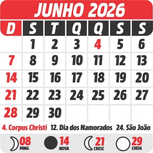calendario junho de 32026